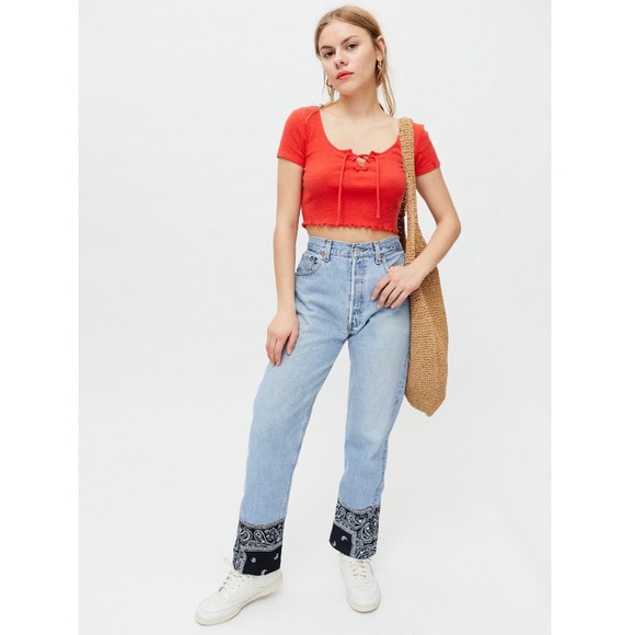 BDG Abby Lace Up Cropped Tee - Picture 3 of 4